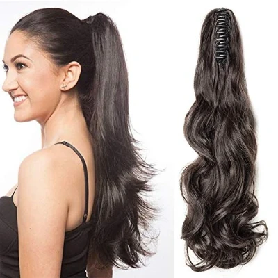 Abbildung von SEGO Ponytail Extension Pferdeschwanz Haarteil Haarverlängerung Zopf Hair Piece Haar Voluminös Wavy wie Echthaar Dunkelbraun Gewellt 18&quot;(45cm) 140g