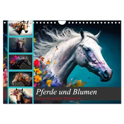 Abbildung von Pferde und Blumen (Wandkalender 2025 DIN A4 quer), CALVENDO Monatskalender