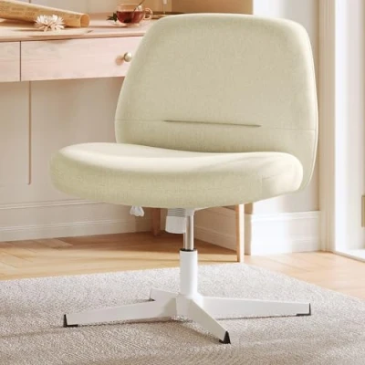 Abbildung von SONGMICS HOME Schneidersitz Stuhl, Schminkstuhl, Drehstuhl ohne Armlehnen, Schreibtischstuhl, breite Sitzfläche, modern, mit Kreuzfuß, höhenverstellbar, Wippfunktion, cremeweiß OBG046W01