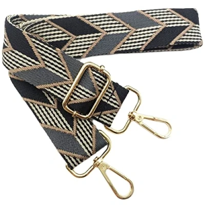 Abbildung von Verstellbarer Schultergurt für Taschen Schwarz Grau, Taschengurte zum Wechseln, Taschengurt Breit mit Karabiner Gold, 80 130 cm Tragegurt Tasche Damen Schulterriemen, Handtasche, 3.8cm, 201