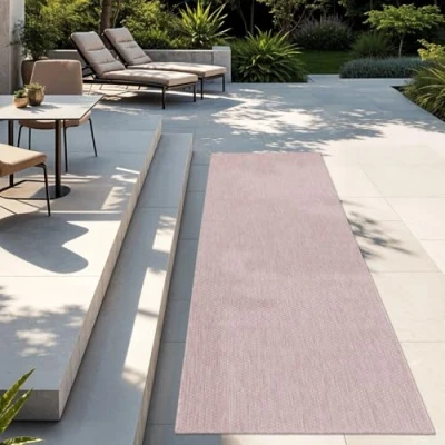 Abbildung von TT Home Teppich Für Outdoor Küchenteppich Balkon Terrasse Unifarbenes Design Modern, Farbe: Rosa, Größe:80x150 cm