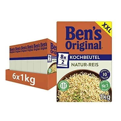 Abbildung von BEN’S ORIGINAL Natur Reis, 10 Minuten Kochbeutel, 6 Packungen (6 x 1kg)