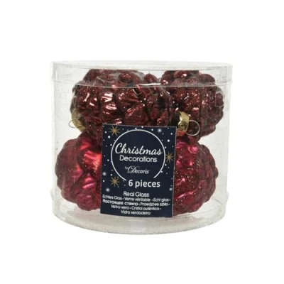 Abbildung von Tannenzapfen Glas d5h7 cm oxblood 6pcs Weihnachtsdekoration Decoris