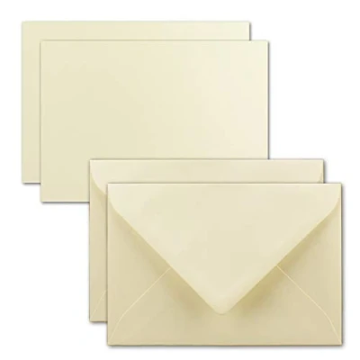 Abbildung von 50x Karte mit Umschlag Set aus Einzel Karten DIN A7 10,5x7,3 cm Vanille Brief Umschlägen C7 Nassklebung ideale Geschenkanhänger
