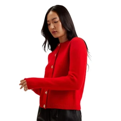 Abbildung von Ted Baker Damen WMK JAYCEY Rose Button Crew Neck Cardigan Strickjacke, RED, 38