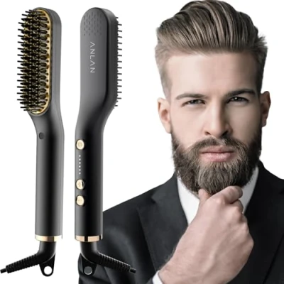 Abbildung von ANLAN , 2 in 1 Bartglätter für Männer und Mini Haarglätter, 5 Stufen Temperatur(120 200℃), 30er Schnell Beheizte, Ionischer Hair Beard Straightener Brush Das Styling Von Bart Haar