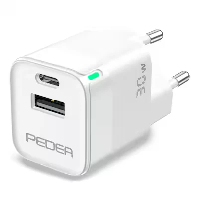 Abbildung von PEDEA Dual Mini Reiselader 30W USB C (PD) Ladegerät (6 7 A02 A14 A54 S21 S22 S23 + Ultra iPhone 11 12 13 14 15 Pro Max Plus, Netzteil A Samsung Galaxy Apple Google Pixel)