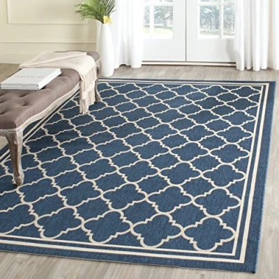 Abbildung von SAFAVIEH Geometrisch Teppich für Wohnzimmer, Esszimmer, Schlafzimmer Courtyard Collection, Kurzer Flor, Marine und Beige, 201 X 290 cm