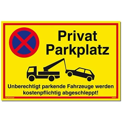 Abbildung von König Werbeanlagen Hinweisschild Schild Privatparkplatz gelb, stabiles Alu mit UV Schutz 30 x 20 cm