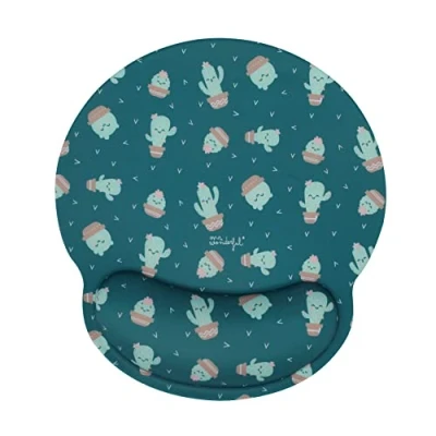 Abbildung von WONDEE Mr Wonderful Gel Mauspad mit Handgelenkauflage, grünes Cactus Design ergonomisches Handgelenkauflage Macht glücklich Geschenke für Mädchen und Frauen