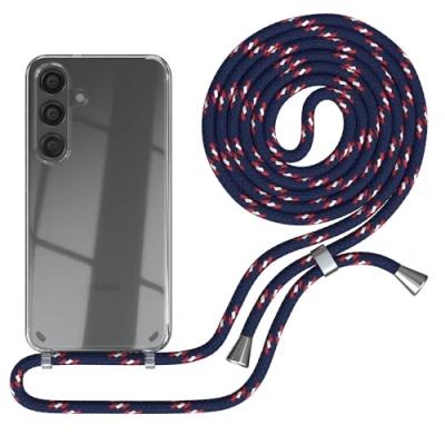 Abbildung von EAZY CASE Handykette kompatibel mit Samsung Galaxy S24 Kette zum Umhängen für Hülle Band aus Silikon stoßfeste transparente Handyhülle als Fallschutz in Navy Camouflage