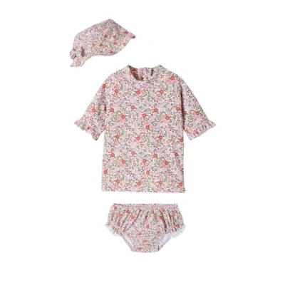 Abbildung von Vertbaudet Mädchen Baby Set mit UV Schutz: Shirt, Badehose &amp; Sonnenhut Oeko Tex rosa 86