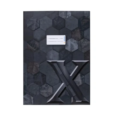 Abbildung von HERMA 20091 Heftumschlag A4 Karton Schwarz, 10 Stück, veredelte Hefthülle mit Beschriftungsfeld aus stabilem &amp; extra starkem Papier, Heftschoner Hexagon Muster Motiv für Schulhefte, farbig