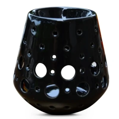 Abbildung von Parfumbrenner Fondant Duftwachs Diffusor für Öl und Duftstoffe Kerzenhalter Windlicht Aromatherapie aus Keramik mit Lichtprojektion H 9 cm Loob Schwarz Zen&#039;Arôme