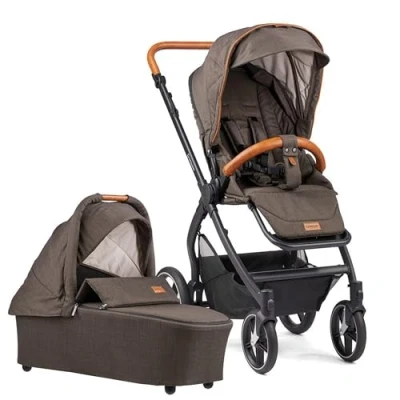 Abbildung von Gesslein FX4 STYLE Kinderwagen, Baby Erstausstattung (leichtes Kinderwagen Set mit Liege und Sitzoption, individuell einstellbar, hoher Komfort, Fünf Punkt Sicherheitsgurt, 3 in 1), Mokka