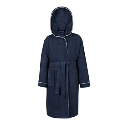 Abbildung von LAYNENBURG Premium Bademantel Kinder &amp; Teenager mit Kapuze 100% Baumwolle OEKO TEX Standard 100 flauschiges Frottee Größe (158/164, Blau)