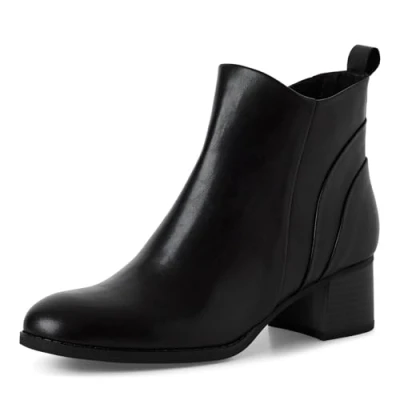 Abbildung von MARCO TOZZI Damen Stiefeletten mit Absatz aus Leder Reißverschluss, Schwarz (Black), 39 EU