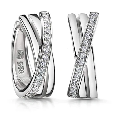 Abbildung von Materia Klappcreolen Zirkonia breit 16mm SO 442, aus 925 Sterling Silber, rhodiniert