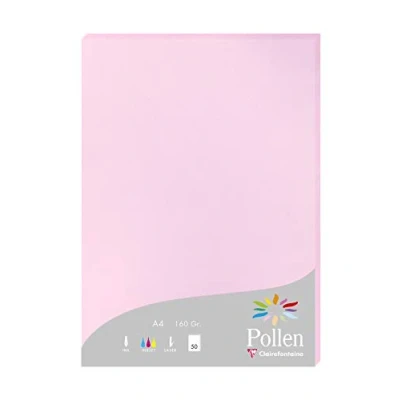 Abbildung von Clairefontaine 14213C Packung mit 50 Karten Pollen 160g, DIN A4, 21 x 29,7cm, Bonbonrosa