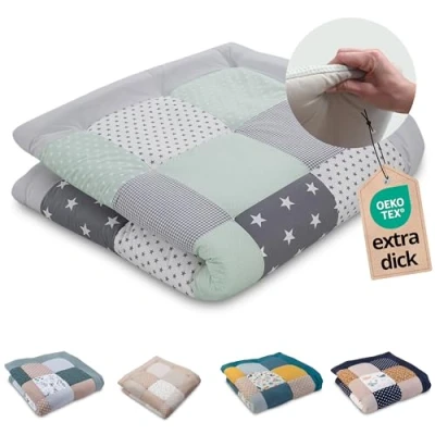 Abbildung von ULLENBOOM Krabbeldecke für Baby 120x120 cm, 100% OEKO TEX Materialien, Made in EU, Dick &amp; weich gepolstert, Mint Grau ideal als Babydecke Spieldecke