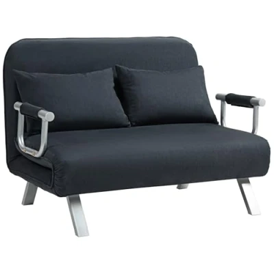 Abbildung von HOMCOM Schlafsofa Schlafcouch mit Verstellbarer Rückenlehne, Wurfkissen, 2er Sofa Schlaffunktion, Samtoptik, Armlehne, Couch für Wohnzimmer, Schlafzimmer, Schwarz