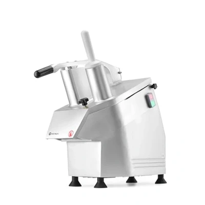 Abbildung von HENDI Gemüseschneider, Gemüsehobel, Schneidscheiben 2 und 4mm, Raspelscheiben 3, 5 7mm, Große kleine Öffnung, 550W, 540x240x(H)450mm, Aluminiumguss