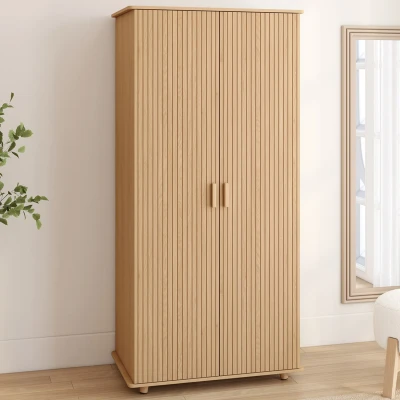 Abbildung von Armoire 2 portes JULIETTE effet lattes penderie 80 cm avec étagères rangement IDMarket