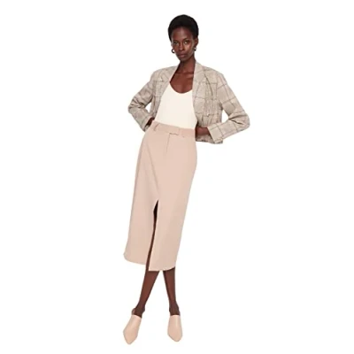 Abbildung von TRENDYOL Damen Mini Bleistiftrock Webstoff Rock Skirt, Mink Color, 34