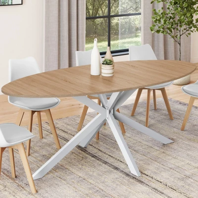 Abbildung von IDMarket Esstisch, oval, Alix, 10 Personen, Spinnenfuß, Holz und Weiß, 200 cm
