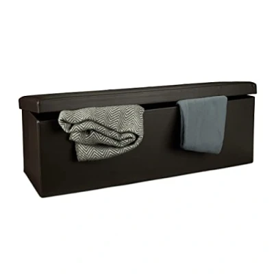 Abbildung von Relaxdays Faltbare Sitzbank HxBxT 38 x 114 cm, XL Kunstleder Sitztruhe, Aufbewahrungsbox mit Stauraum, braun