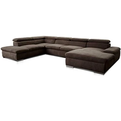 Abbildung von Cavadore Wohnlandschaft Alkatraz im modernen Design / U Form mit Ottomane links und Longchair rechts Inkl. Kopfteilverstellung 350 x 73 226 Braun