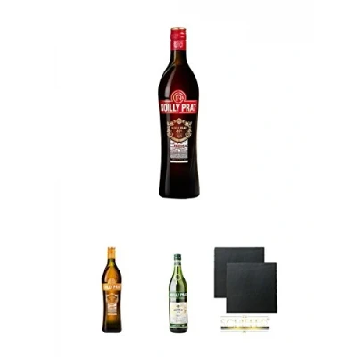 Abbildung von Noilly Prat ROUGE Dry 0,75 Liter + AMBRE 1,0 Schiefer Glasuntersetzer eckig ca. 9,5 cm Ø 2 Stück