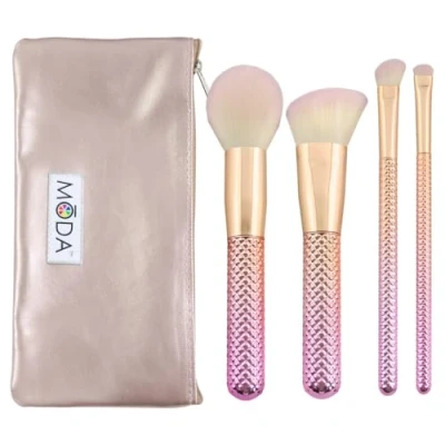 Abbildung von Moda Royal &amp; Langnickel MSET RCK4 Make up Pinsel Set in voller Größe, Metallic Rose, komplettes Gesicht, 5 teilig, inklusive rundem Puder, abgewinkelter Kabuki, Winkel Shader und Smudger Pinsel, Rose