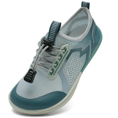 Abbildung von IceUnicorn Barfussschuhe Kinder Breite Badeschuhe Junge Mädchen Strandschuhe Aquaschuhe Barfußschuhe rutschfest Wasserschuhe(Weiß grün, 24EU Weit)