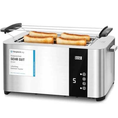 Abbildung von Lebenlang Toaster Premium 4 Scheiben Multifunktionstoaster aus Edelstahl, Scheiben, 1400,00 W, mit Touchscreen Display, 7 Bräunungsstufen und Funktionen
