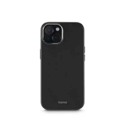 Abbildung von Hama Hülle für iPhone 15 Pro (Kunstleder, Metall, Handyhülle, elegante Schutzhülle Rückseite, extra Schutz Kamera und Display, Wireless Charging kompatibel, weich, recycelt, Handycase) schwarz