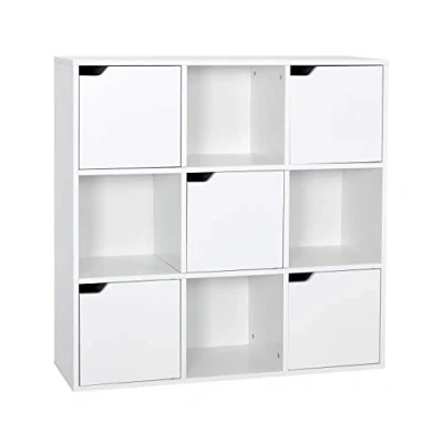 Abbildung von Meerveil Bücherschrank, Bücherregal, Aufbewahrungsregal, 9 Fächer mit 5 Türen, moderner Stil, Geeignet für Büro, Arbeitszimmer, Wohnzimmer, Korridor und andere Räume, weiß