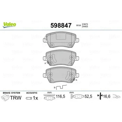 Abbildung von VALEO 598847 Bremsbelagsatz Vorderachse inkl. Verschleißwarnkontakt mit Sicherungsschraubensatz, Anti Quietsch Blech SUZUKI: Splash, SWIFT 3
