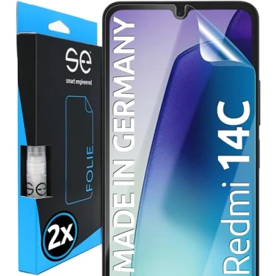Abbildung von 2x se® 3D SCHUTZFOLIE Transparent für Xiaomi Redmi 14C,Selbstheilend, 100% Fingerabdruck &amp; FaceID kompatibel, einfache blasenfreie Installation, Ultra Klar, Stoß Kratzfest, aus Deutschland