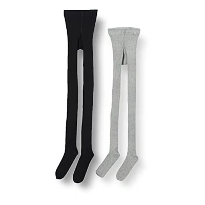 Abbildung von MINYMO Mädchen Stocking Solid Rib 2 pack Strumpfhose, Black, 116 122 EU