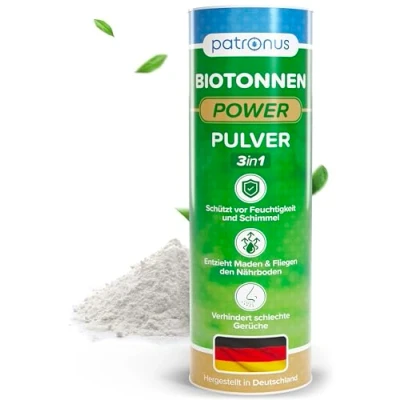 Abbildung von Patronus Biotonnen Pulver bei Maden, Ungeziefer und üblem Geruch 500g effektives Biomüll verhindert Schimmel Feuchtigkeit biologisch abbaubar für kompostierbare Abfälle