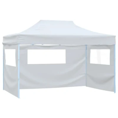 Abbildung von vidaXL Profi Partyzelt Faltbar mit 3 Seitenwänden Wasserbeständig Pavillon Festzelt Gartenzelt Bierzelt Faltpavillon Garten 3x4m Stahl Weiß