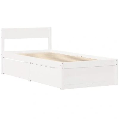 Abbildung von vidaXL Massivholzbett mit Schubladen, Bett Kopfteil, Einzelbett für Schlafzimmer, Holzbett Bettgestell, Weiß 90x190cm Massivholz Kiefer