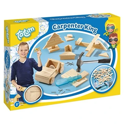 Abbildung von Hammerspiel Zimmermann Set Carpenter King: mit Holzteilen in verschiedenen Größen und Formen, Nägel Hammer