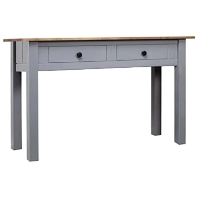 Abbildung von vidaXL Massivholz Panama Kiefer Konsolentisch mit 2 Schubladen Konsole Beistelltisch Sideboard Flurtisch Schreibtisch Grau 110x40x72cm