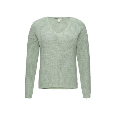 Abbildung von QS MIT ÜBERSCHNITTENEN Schultern IN Melange Optik Strickpullover, Damen, Größe: Large, Salbeigrün