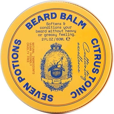 Abbildung von Seven Potions Bartbalsam für Männer — Bart Conditioner und Softener zum vitalisieren von Haut, Haar gegen Juckreiz Rein Natürlich, Biologisch, Ohne Tierversuche Citrus Tonic (60ml)