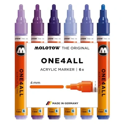 Abbildung von Molotow One4All 227HS Acryl Marker Violet Set (4,0 mm Strichstärke, hochdeckend und permanent, schnell trocknend, nachfüllbar, für fast alle Untergründe) 6 Stück sortiert