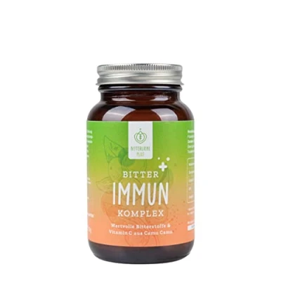 Abbildung von BitterLiebe® Bitter Immun Komplex (1er Set) mit natürlichem Vitamin C aus Camu plus OPC Traubenkernextrakt hochdosiert I 270 vegane Kapseln Kurkuma, Ingwer