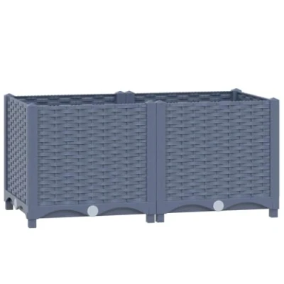 Abbildung von vidaXL Hochbeet, Hochbeet für Garten Balkon Terrasse, Gemüsebeet Pflanzkasten zum Selber Bauen, Blumenbeet Blumenkasten Rattan Optik, Polypropylen